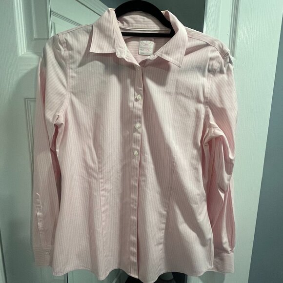 Brooks Brothers Size 4 Fitted Non-Iron Cotton Dress Shirt - Pink & White Stripe - Picture 1 of 2